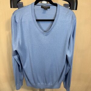 Banana Republic Sweater Mens L Luxury Blend Silk Cashmere VNeck Blue Long Sleeve